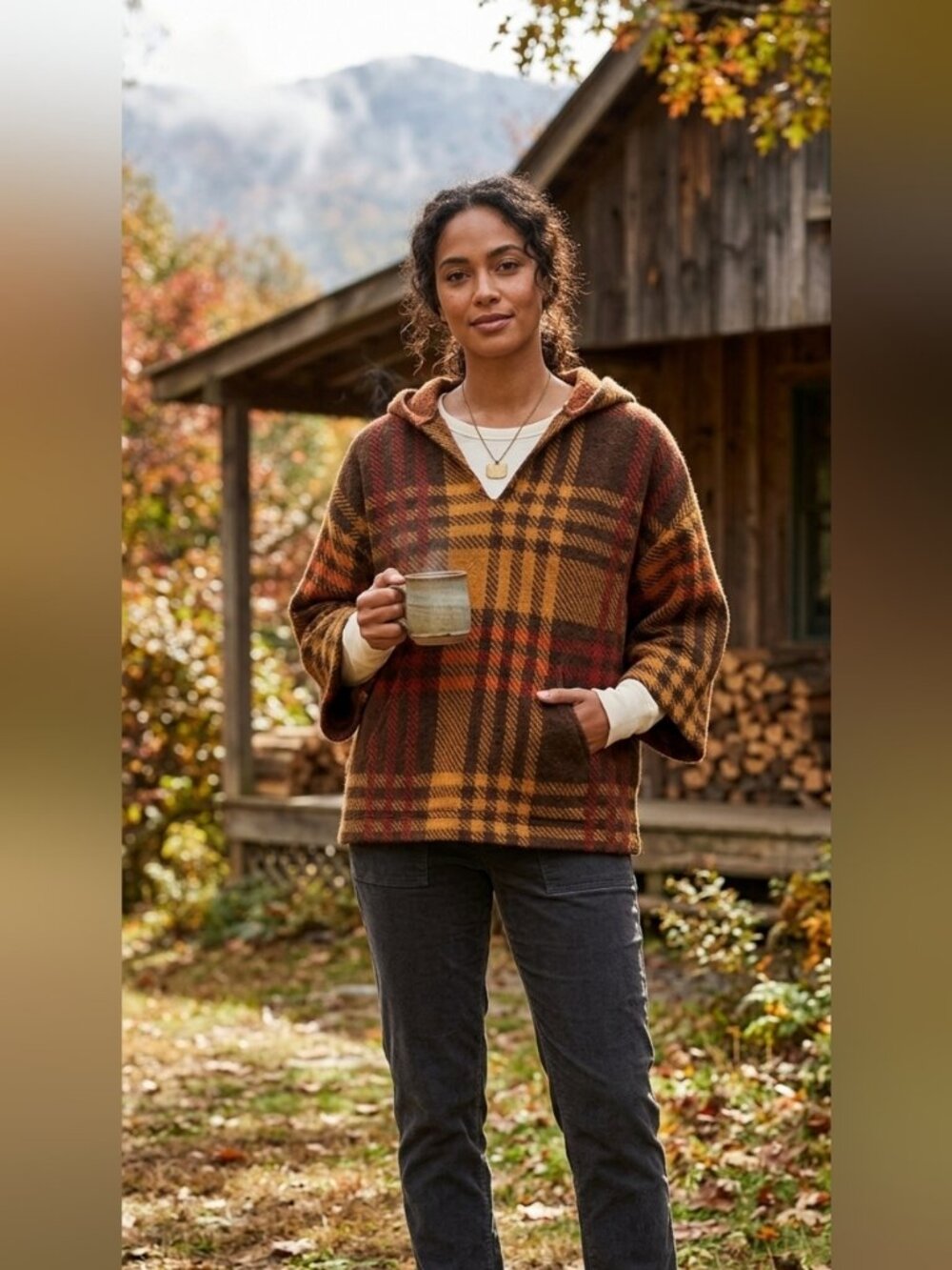 Toad&Co Wool Plaid Hoodie – Rustic Autumn Pullover, Non‑Mulesed Wool Size M